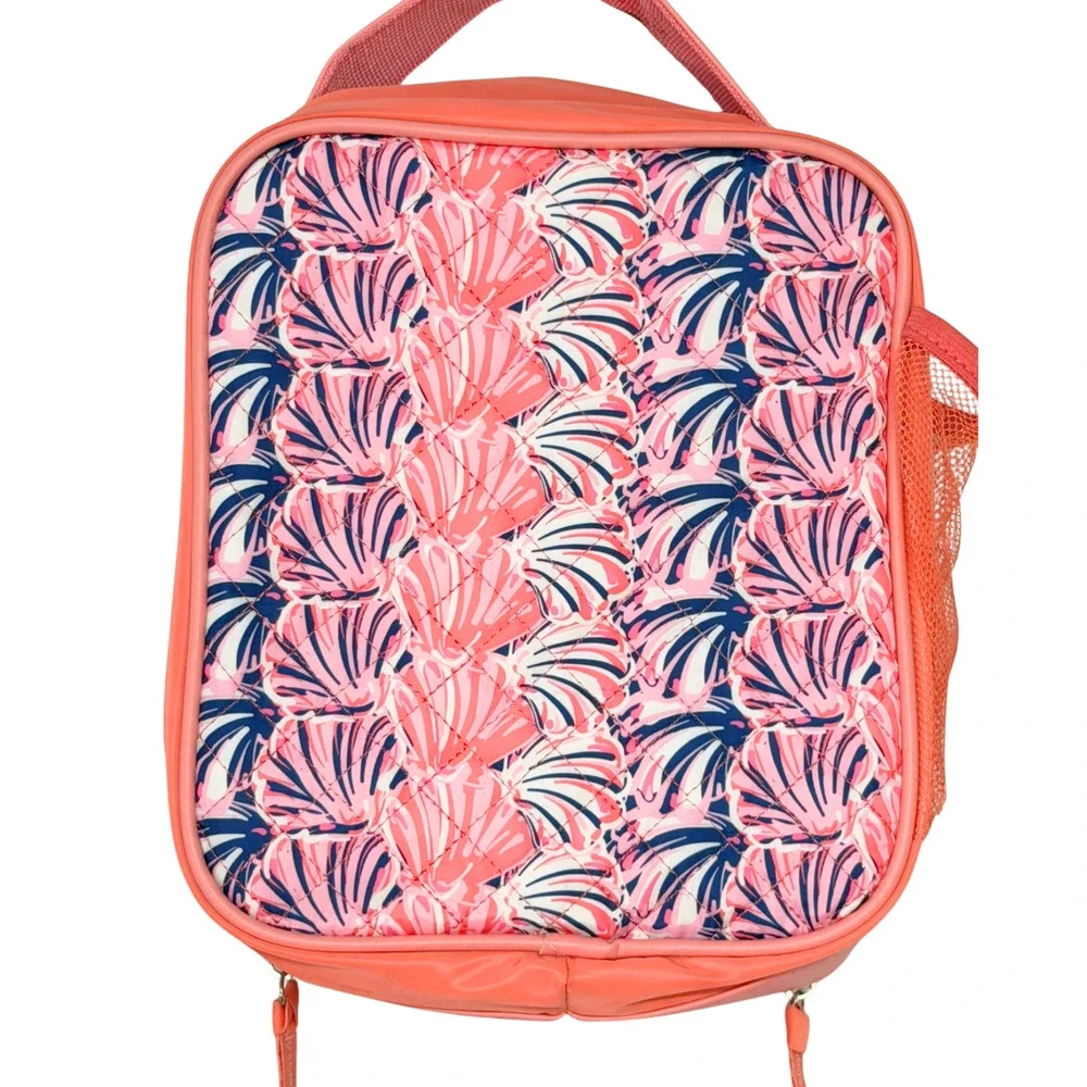 Simply Southern Insulated Lunchbox Pink White Scallop Shells Quilted 9